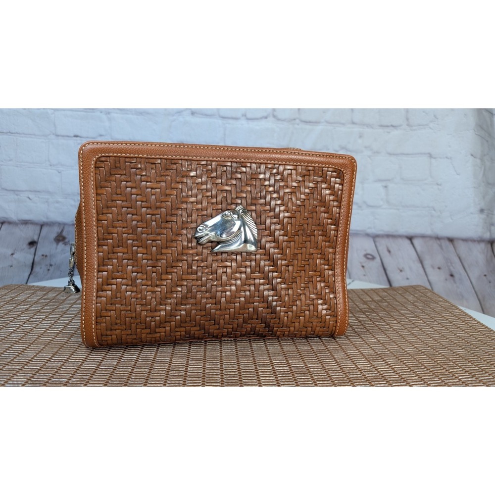 Barry Kieselstein-Cord RARE Brown Woven Leather Clutch - 925 Silver Horse head - Picture 3 of 16